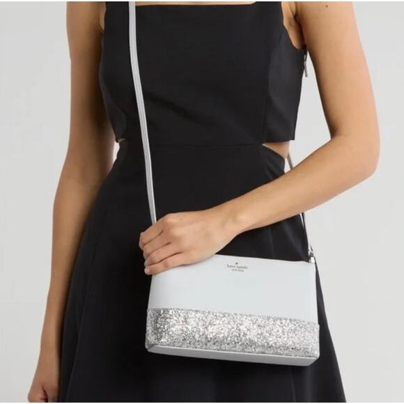 NWT Kate Spade Flash White and Silver Glitter Crossbody Bag - Picture 1 of 9